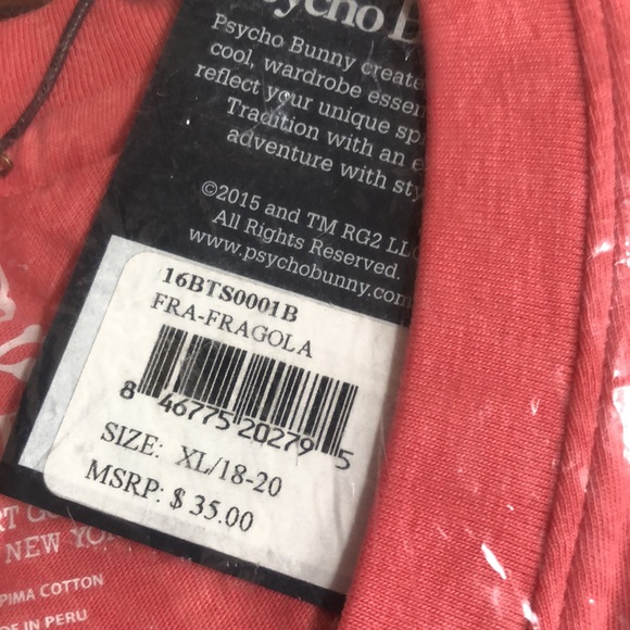 NWT Boys PSYCHO BUNNY Classic V Neck XL 18 / 20 Fragola 100% Pima Cotton Top - Picture 5 of 9